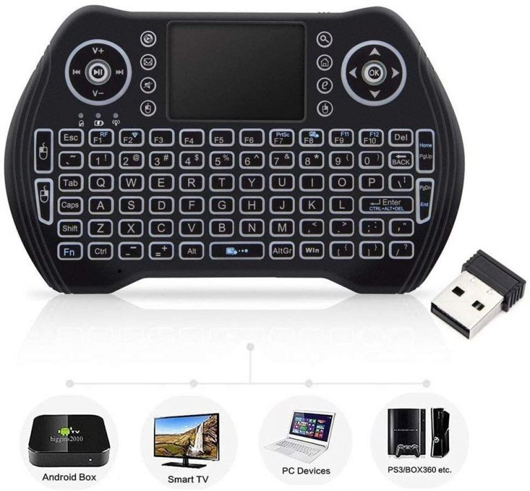 Mini Wireless Keyboard with Touchpad Mouse, Wireless Keyboard for Smart TV, Multimedia Remote Keyboard for Android TV Box,Laptop,Xbox 360,PC,PS3-RGB Backlit