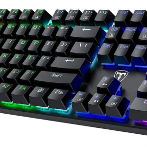PICTEK Full Size Mechanical Gaming Keyboard, Rainbow Backlit Ultra-Slim Wired USB Keyboard with Blue Switches Double-Shot Keycaps, Splash-Proof, Full-Key Rollover, Ideal for Windows Mac Gaming