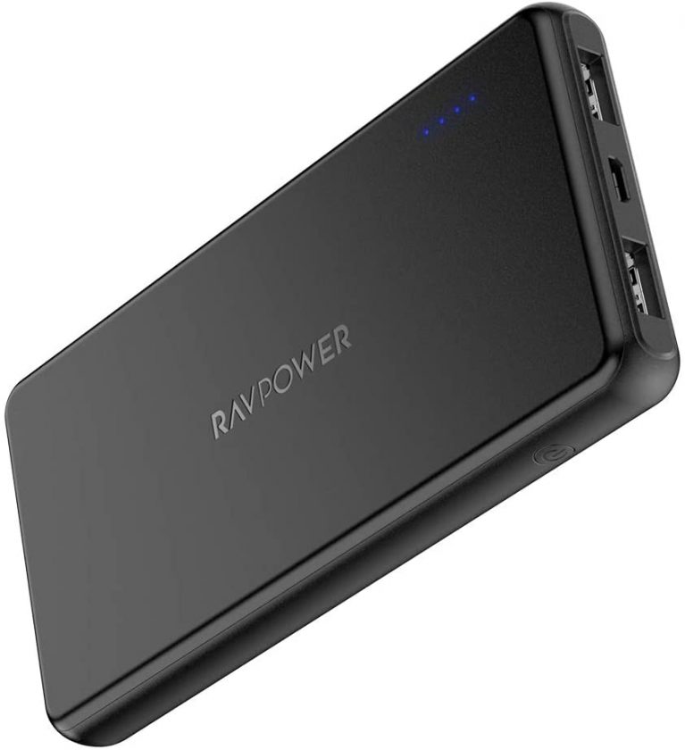 Portable Charger RAVPower 10000mAh Power Bank Dual USB Ports Battery Pack Ultra Slim Total 3.4A iSmart Output Charger Light External Battery Pack Compatible with iPhone Samsung Galaxy and More