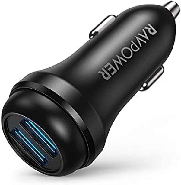 Samsung Galaxy Note9 and More Smart Cell Phone iPad Pro/Mini Grey Omii Mini USB Car Charger Dual USB Port Car Charger with 24W/4.8A Car Adapter with LED Light Rings Output for iPhone Xs/Max/XR 